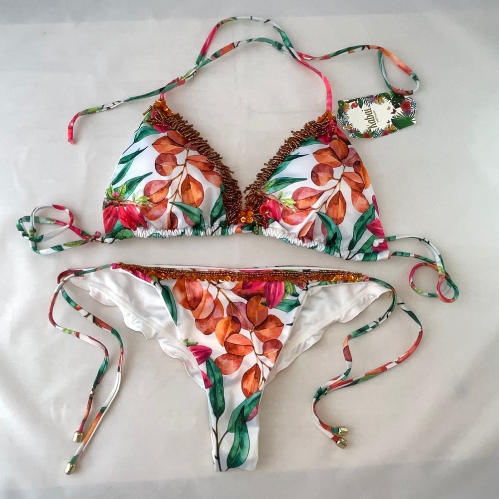 Brazilian bikini white - floral print